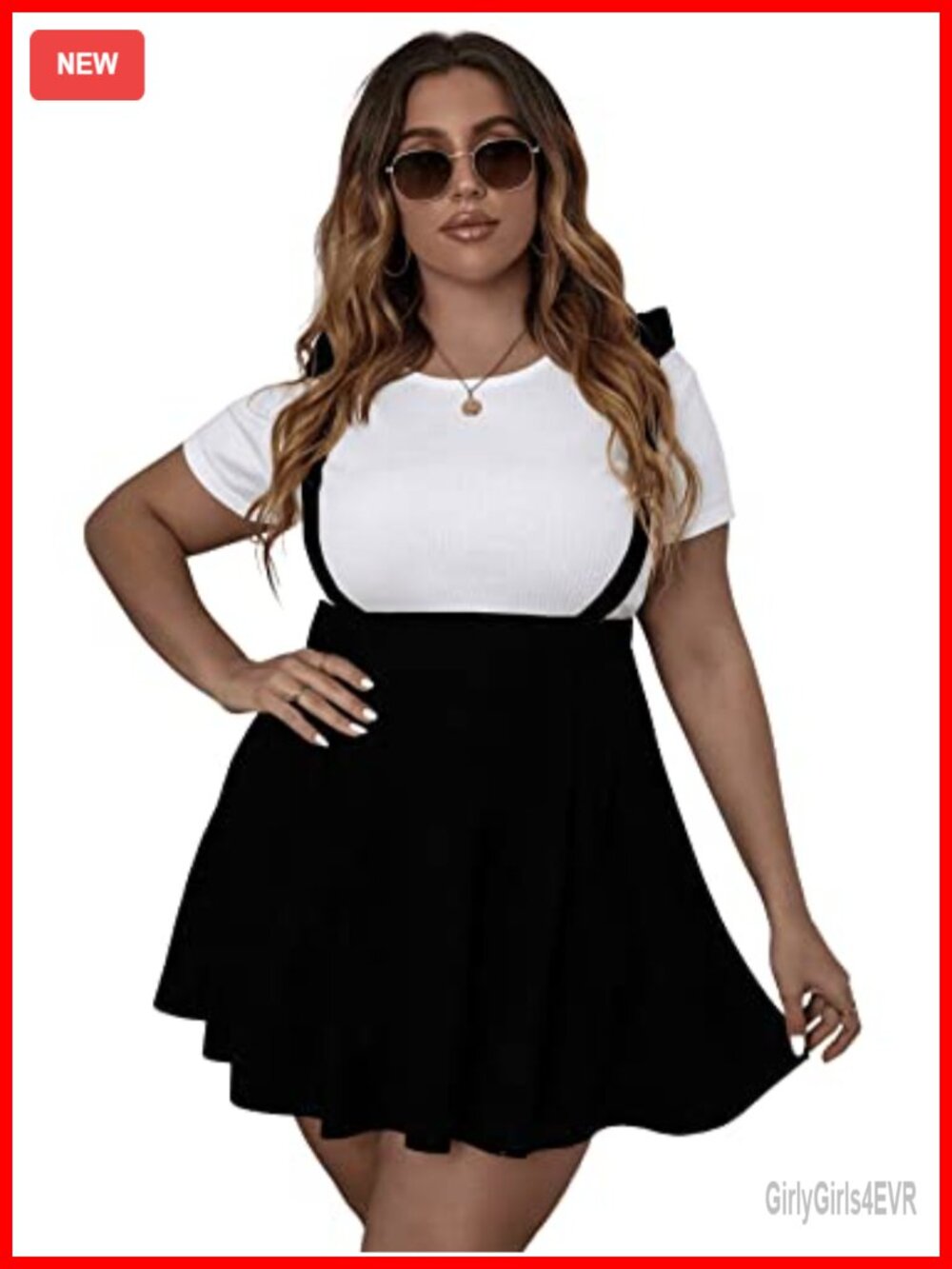 Plus Size Knot Tie Shoulder Overalls Pinafore Dress Flared Suspenders Skirt